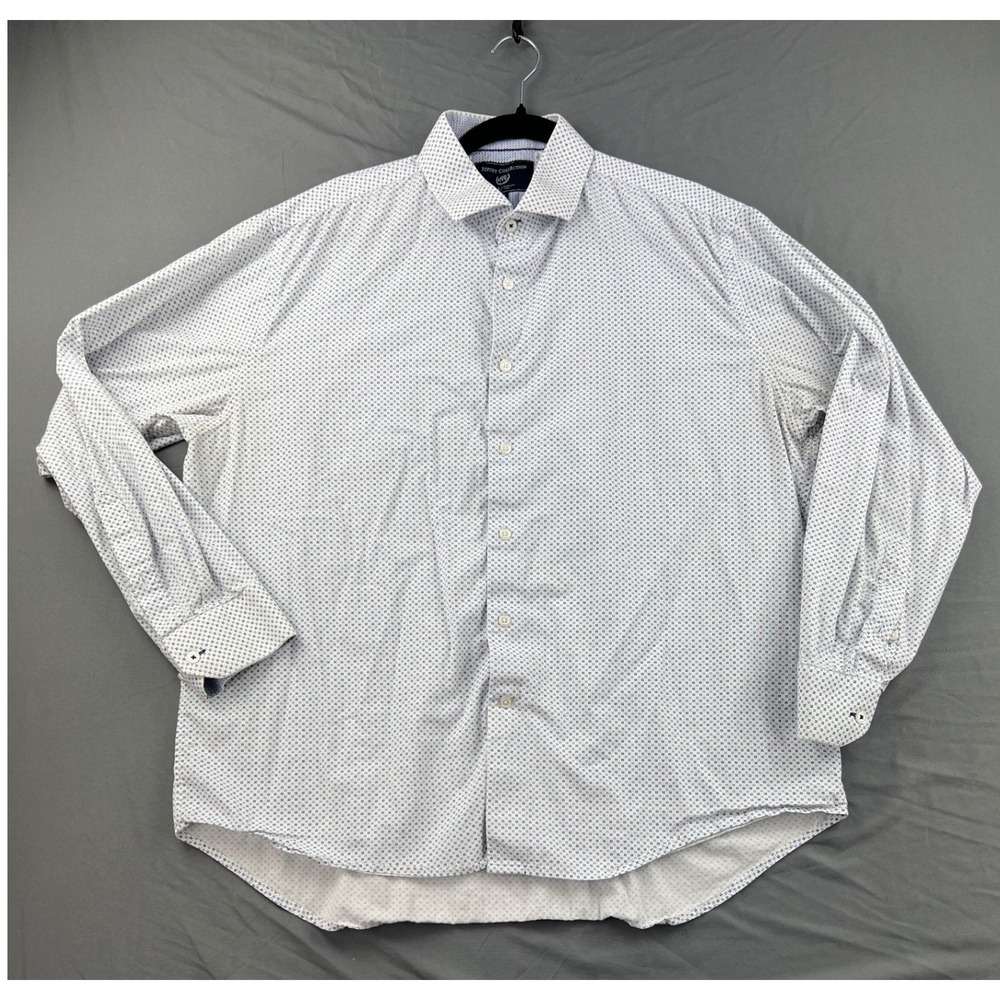 Report Collection Button Down Shirt Mens XL White Blue Geometric Print Good
